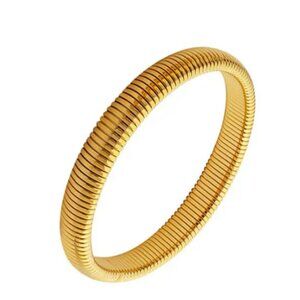 Stainless Steel Retro Elasticity Thick Metal Polish Bracelet 18K Gold‎ Pl…